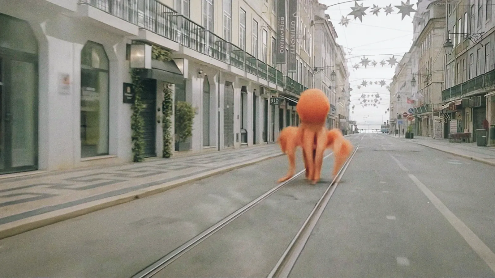 A giant octopus running through the streets of Lisbon in the WeTransact film